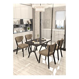 Aras 70x110cm Siyah Mutfak Masası, Mutfak Masası Takımı, Yemek Masası, 4 Kahverengi Sandalye