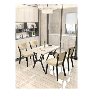 Aras 70x110cm Beyaz Mutfak Masası, Mutfak Masası Takımı, Yemek Masası, 4 Krem Sandalye