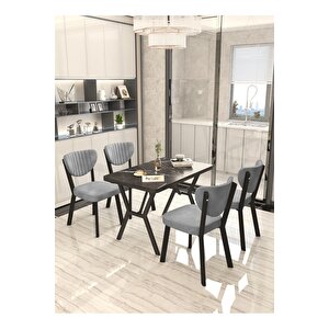 Aras 70x110cm Siyah Mutfak Masası, Mutfak Masası Takımı, Yemek Masası, 4 Gri Sandalye