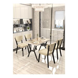 Aras 70x110cm Efes Mutfak Masası, Mutfak Masası Takımı, Yemek Masası, 4 Krem Sandalye