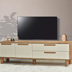 Dia Tv Sehpası 2 Kapaklı Ve 2 Çekmeceli Tasarım Atlantik Çam Krem - 160x35x52 Cm