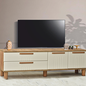Dia Tv Sehpası 2 Kapaklı Ve 2 Çekmeceli Tasarım Atlantik Çam Krem - 160x35x52 Cm