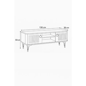 Eva Tv Sehpası Atlantik Çam Antrasit Gold Detaylı 2 Kapaklı Açık Raflı 130x50x36 Cm