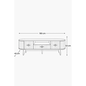 Duru Tv Sehpası Antrasit Gold 2 Kapaklı 1 Çekmeceli Oval Formlu Sehpa 180x40x53 Cm