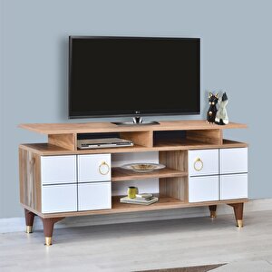 Mega Tv  Sehpası - Atlantik Cam - Beyaz