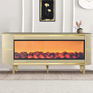 Trend Şömineli Tv Sehpası - Cappuccino - Gold