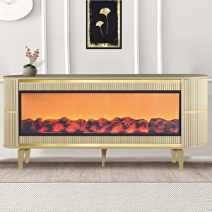 Trend Şömineli Tv Sehpası - Cappuccino - Gold
