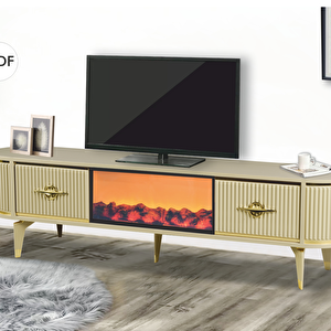Maya Şömineli Tv Sehpası - Cappuccino - Gold