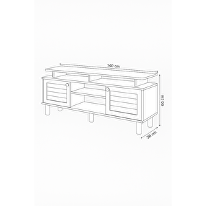 Helena Tv Sehpası Beyaz 2 Kapaklı Açık Raflı Mebran Detaylı 140x36x60 Cm