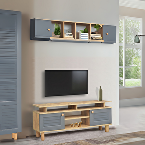 Helena Tv Sehpası Beyaz 2 Kapaklı Açık Raflı Ahşap Görünümlü Atlantik Çam 140x60x36 Cm