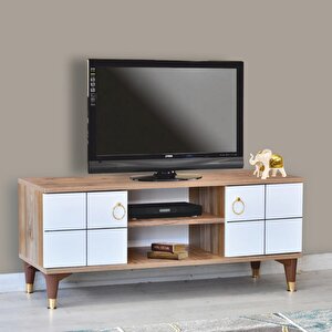 Lena Tv Sehpası Atlantik Çam Beyaz 2 Kapaklı Orta Raflı Sehpa 130x36x50 Cm