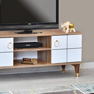 Lena Tv Sehpası Atlantik Çam Beyaz 2 Kapaklı Orta Raflı Sehpa 130x36x50 Cm