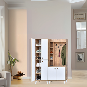 İnci Atlantik Çam Beyaz Portmanto Takımı  Raflı 4 Kapaklı Askılık Ve Ayakkabılık 140x37x195 Cm