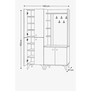 İnci Atlantik Çam Beyaz Portmanto Takımı  Raflı 4 Kapaklı Askılık Ve Ayakkabılık 140x37x195 Cm