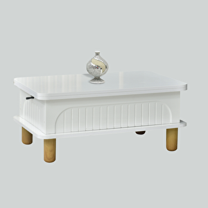 Lidya Akıllı Sehpa Beyaz Renkli Açılır Kapanır 4 Fonksiyonlu Mebran Tasarım 90x60 Cm