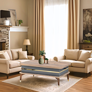 Riva Akıllı Sehpa Atlantik Çam Antrasit Gold Açılır Kapanır Fonksiyonel Sehpa 90x60 Cm