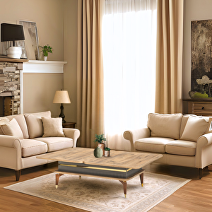 Riva Akıllı Sehpa Atlantik Çam Antrasit Gold Açılır Kapanır Fonksiyonel Sehpa 90x60 Cm