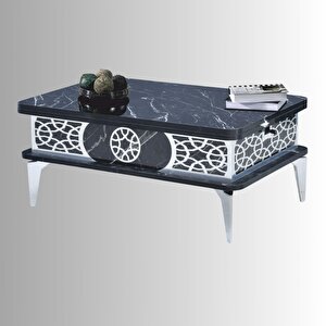 Lily Akıllı Sehpa - Siyah Mermer  Gümüş