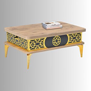 Lily Akıllı Sehpa Atlantik Çam Antrasit Gold Lazer Desenli Çok Amaçlı Tabela 90x60 Cm