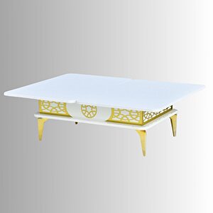 Lily Akıllı Sehpa Beyaz Gold Desenli Çok Amaçlı Fonksiyonel Sehpa 120x90x73 Cm
