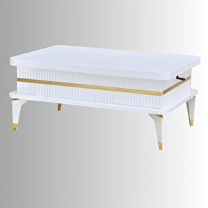 Riva Akıllı Sehpa Beyaz Gold 4 Fonksiyonlu Mebran Kaplama Modern Tasarım 90x39x60 Cm