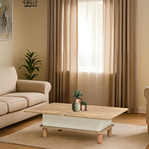 Lidya Akıllı Sehpa Atlantik Çam Krem 4 Fonksiyonlu Açılır Mekanizmalı 90x39x60 Cm