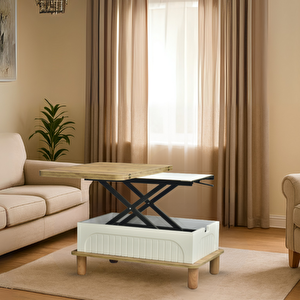 Lidya Akıllı Sehpa Atlantik Çam Krem 4 Fonksiyonlu Açılır Mekanizmalı 90x39x60 Cm