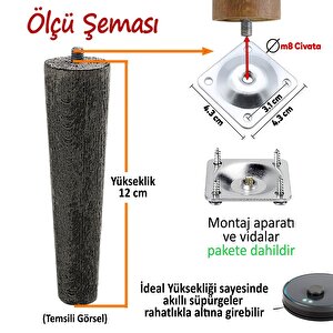 2 Adet Ahşap Ayak 12 Cm Siyah M8 Civatalı Bağlantı Aparatlı Dolap Mobilya Koltuk Kanepe Destek Ayağı Ayakları