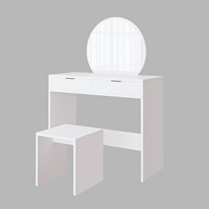 Bimossa V2050 Flora Tabureli Makyaj Masası Beyaz Aynalı, Takı Düzenleyicili, Çekmeceli