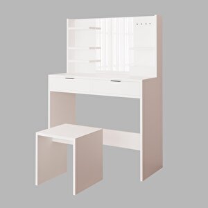 V5050 Diena Takı Askılı Raflı Tabureli Makyaj Masası Aynalı Beyaz