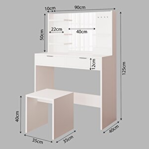 Bimossa V5050 Diena Takı Askılı Raflı Tabureli Makyaj Masası Aynalı Beyaz