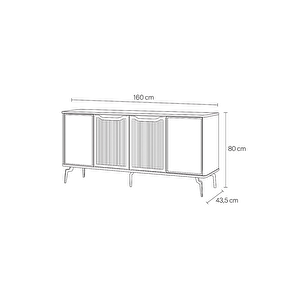 Viva Camlı Konsol Beyaz Aynalı 4 Kapaklı Raflı 160x80x43,5 Cm