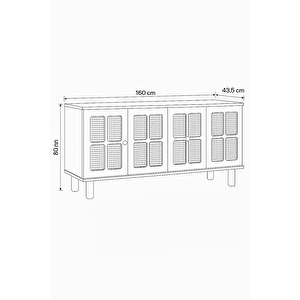 Hasırlı Atlantik Çam Krem Rustik Konsol 4 Kapaklı Doğal Hasır Desenli 160x43.5x80 Cm