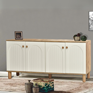 Lidya Konsol 4 Kapaklı Atlantik Çam Krem Ahşap Görünümlü Ayaklı 180x80x44 Cm