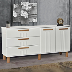 Dia Konsol 2 Kapaklı 3 Çekmeceli Beyaz Krem 160x80x43,5 Cm