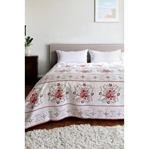 Tek Kişilik Kanaviçe Desenli Pike – Pudra | 160x240 Cm | %100 Pamuk