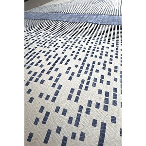 Alla Turca Tek Kişilik Modern Mozaik Desenli Pike – İndigo | 160x240 Cm | %100 Pamuk