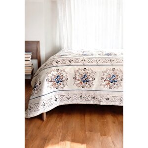 Çift Kişilik Kanaviçe Desenli Pike – İndigo | 200x240 Cm | %100 Pamuk