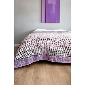 Çift Kişilik Modern Mozaik Desenli Pike – Lila | 200x240 Cm | %100 Pamuk