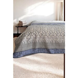 Çift Kişilik Modern Mozaik Desenli Pike – İndigo | 200x240 Cm | %100 Pamuk