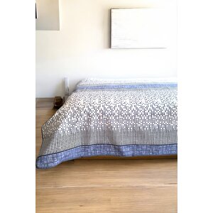 Çift Kişilik Modern Mozaik Desenli Pike – İndigo | 200x240 Cm | %100 Pamuk