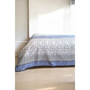 Çift Kişilik Modern Mozaik Desenli Pike – İndigo | 200x240 Cm | %100 Pamuk