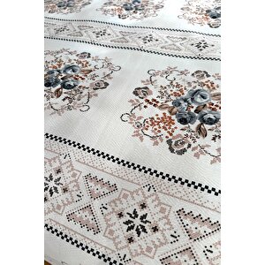 Çift Kişilik Kanaviçe Desenli Pike – Gri | 200x240 Cm | %100 Pamuk