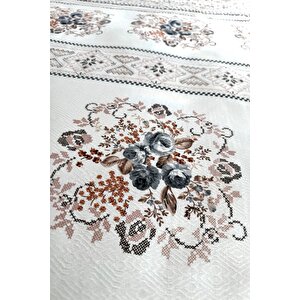 Alla Turca Çift Kişilik Kanaviçe Desenli Pike – Gri | 200x240 Cm | %100 Pamuk
