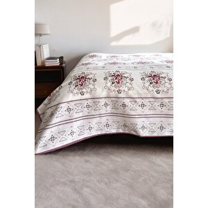 Çift Kişilik Kanaviçe Desenli Pike – Gül Kurusu | 200x240 Cm | %100 Pamuk