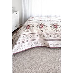 Çift Kişilik Kanaviçe Desenli Pike – Gül Kurusu | 200x240 Cm | %100 Pamuk