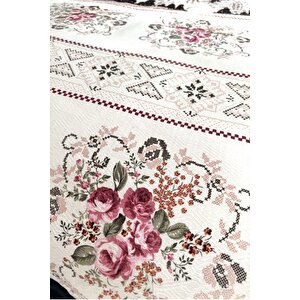 Alla Turca Çift Kişilik Kanaviçe Desenli Pike – Gül Kurusu | 200x240 Cm | %100 Pamuk