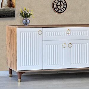 Arya Konsol 4 Kapaklı 1 Çekmeceli Beyaz Atlantik Çam Gold Detaylı 160x80x44 Cm