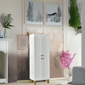 Lidya Portmanto Dolabı Beyaz Raflı 2 Kapaklı Ayakkabılık Dolap 60x37x195 Cm