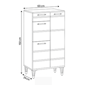 Roma Beyaz Ayakkabılık Gold Detaylı 1 Kapaklı 1 Çekmeceli 2 Düşen Kapak 60x34x150 Cm